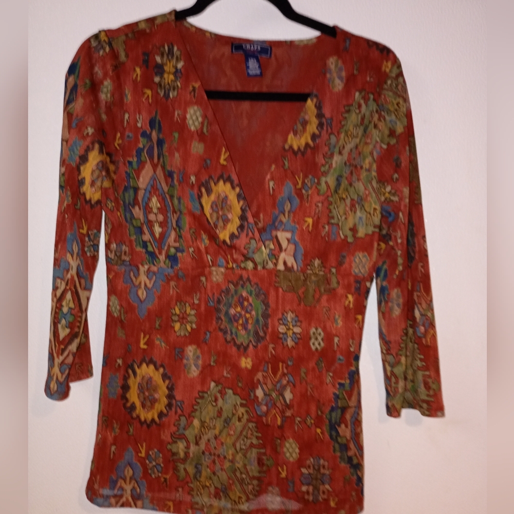 Chaps Red Multicolor Patterned Blouse